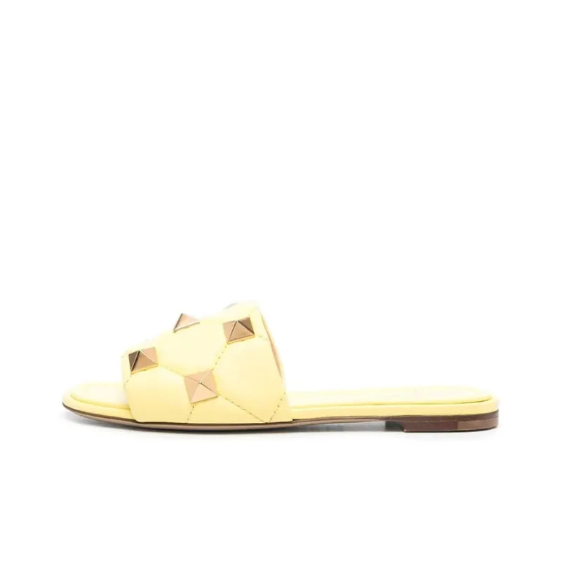 Valentino ROCKSTUD Slide Slippers Women's Yellow-0