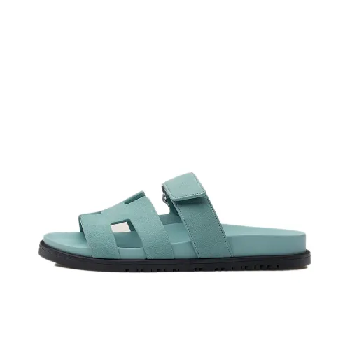 HERMES Chypre Slide Slippers Women's Aqua Green