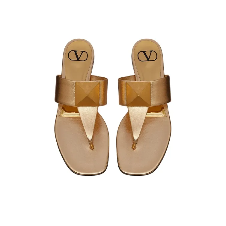 Valentino One Stud Flip Flops Women's Gold-3