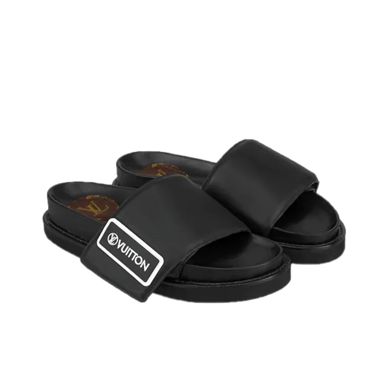 LOUIS VUITTON Sunset Slip Resistant Slide Slippers Women's Black White-2