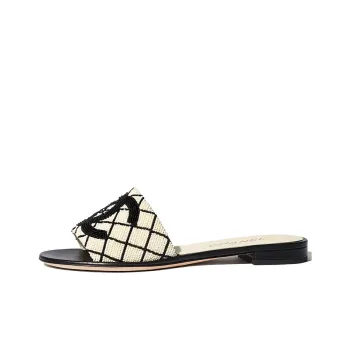 CHANEL Slide Slippers Women's Black White