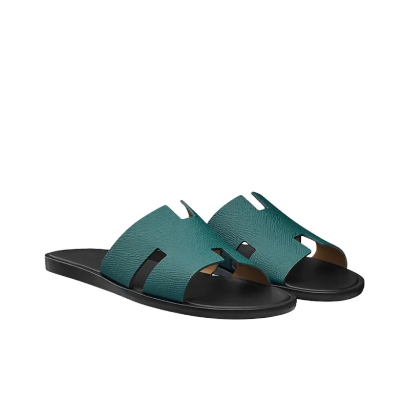 HERMES Epsom Stylish Sandals Men's Aqua Green-2