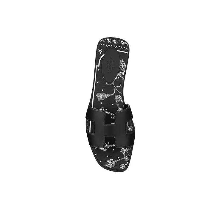 HERMES Oran Slide Slippers Women's Graffiti Black-4