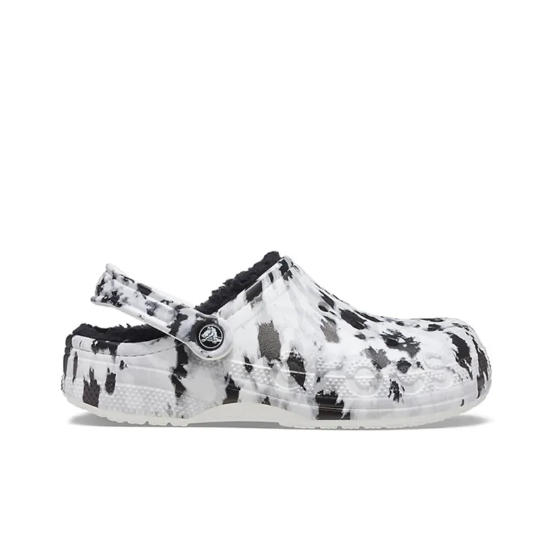 Crocs Baya Lined Clog Fleece Lined Unisex White Gray Slippers 'White Grey'-1