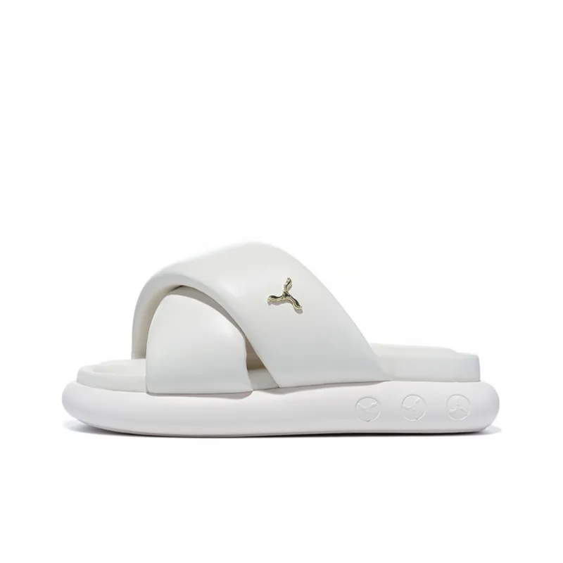 LI NING 1990 Quiet Slide Slippers Women's Eggnog Gray-0