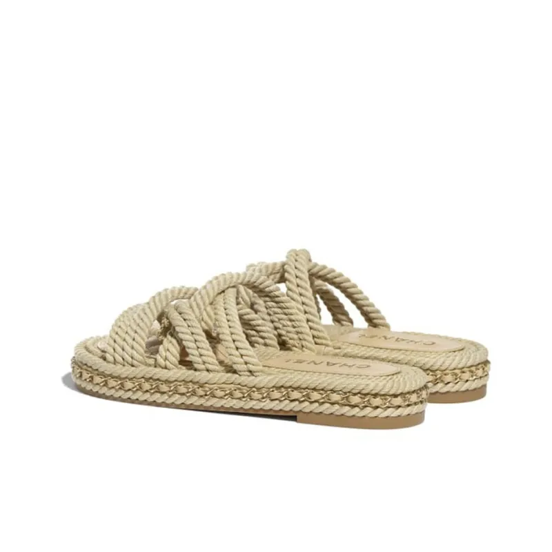 CHANEL Slide Slippers Women's Beige-4
