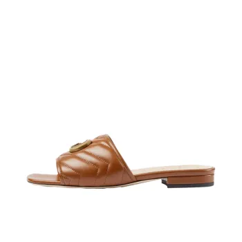 GUCCI Double G Slide Sandal Brown Leather