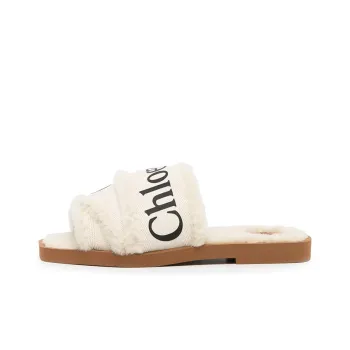 Chloe Rubber Sole Slide Slippers Women's White Brown
