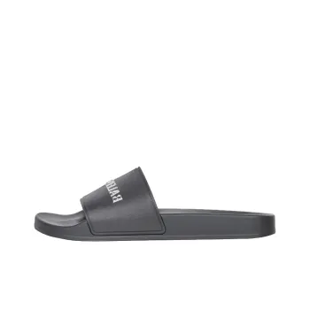 Balenciaga Pool Slides Black Chrome Logo