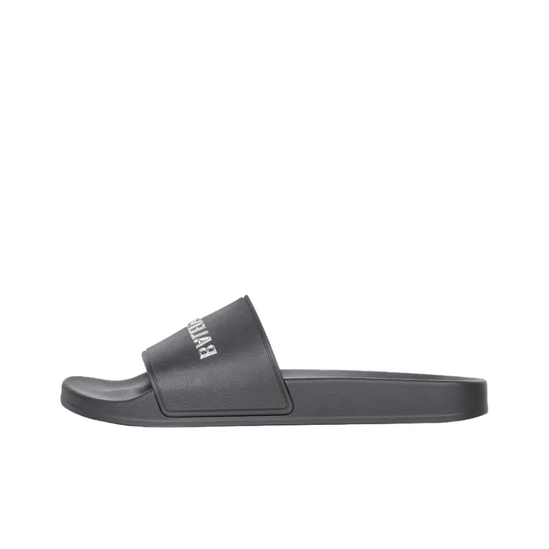 Balenciaga Pool Slides Black Chrome Logo-0