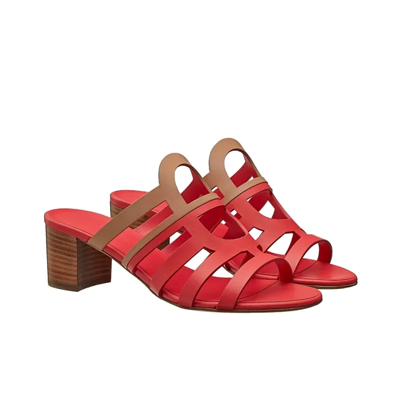 HERMES Celena Rubber Sole Slide Slippers Women's Red-2