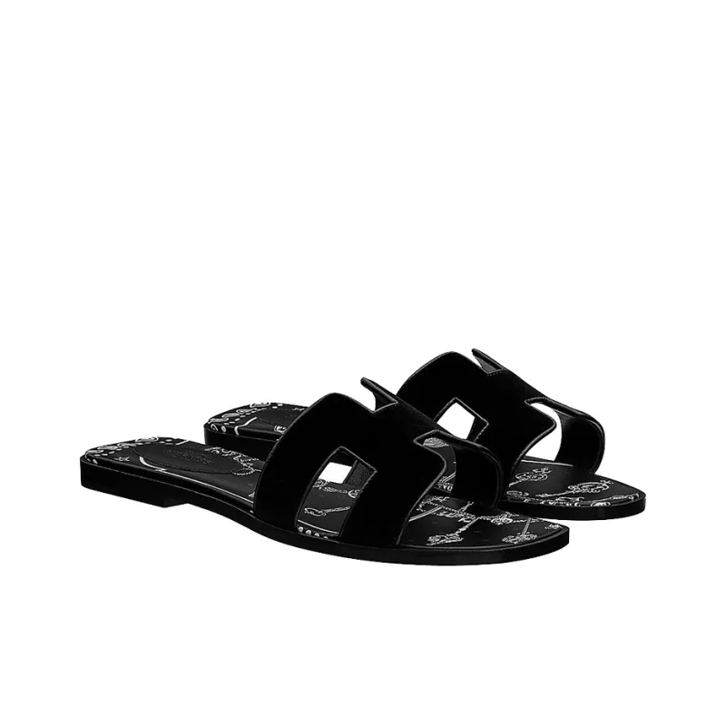 HERMES Oran Stylish Sandals Women's Black White-2