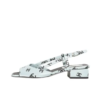CHANEL Cc 30mm Heeled Sandal Blue Leather Women's