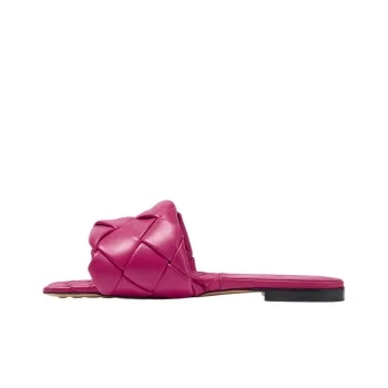 Bottega Veneta Lido Leather Patchwork Odor Resistant Slide Slippers Women's Fuchsia