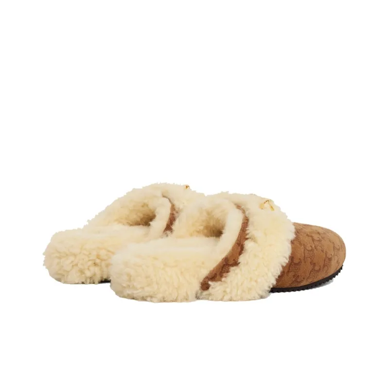 CELINE Triomphe Closed Toe Slippers Women's Brown-3
