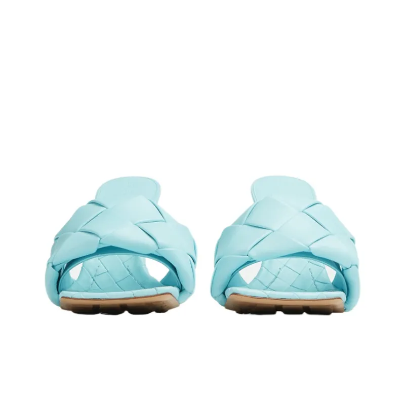 Bottega Veneta Lido Leather Patchwork Quiet Slide Slippers Women's Light Blue-2