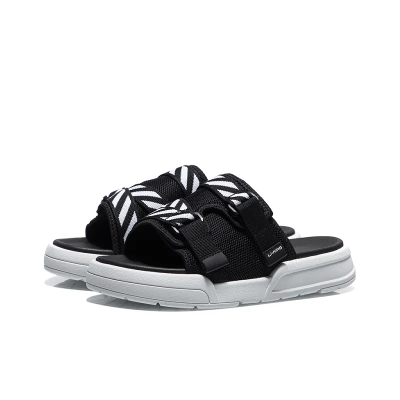 LiNing Rubber Sole Slide Slippers Women's Black White-2