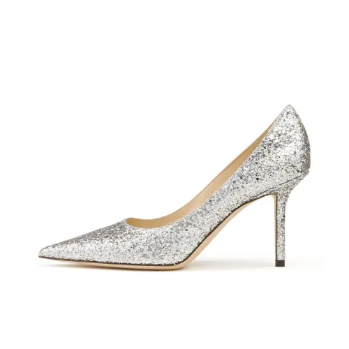 Jimmy Choo LOVE High Heels Women's White Silver