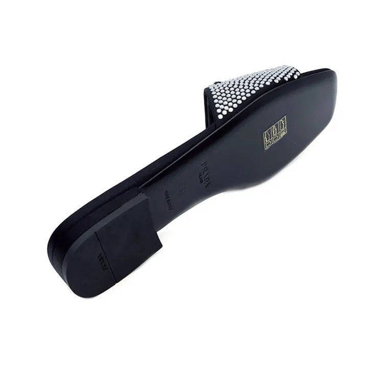 PRADA 10mm Crystal Slides Black Satin-4