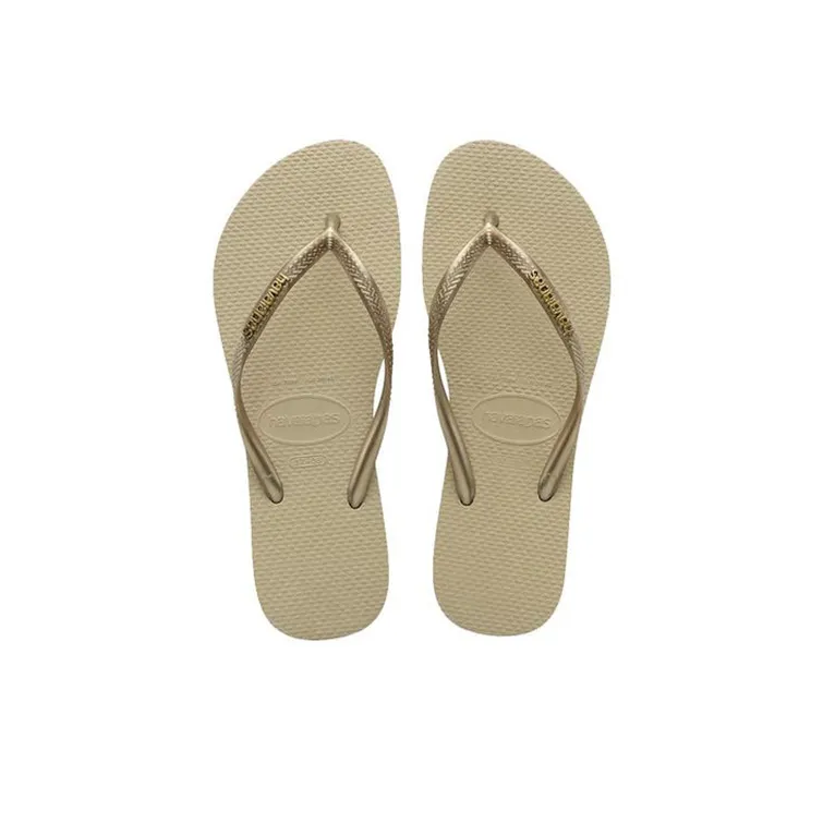 Havaianas Slim HAVINA Logo Metallic Flip Flops Women's Placer Gold Color-3