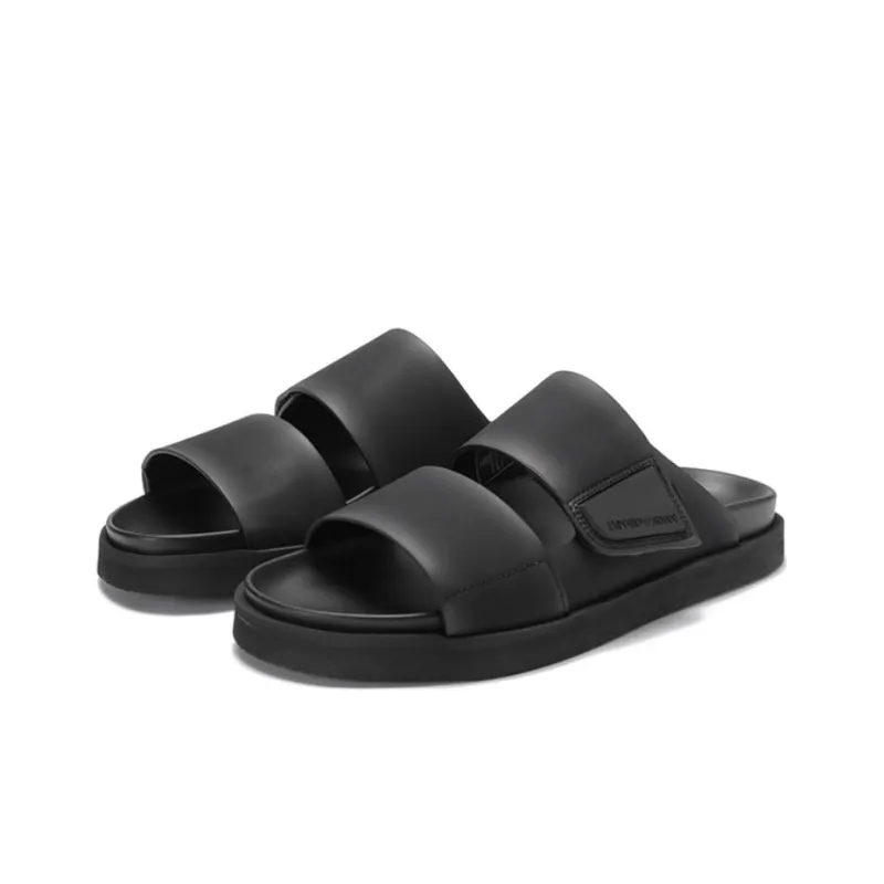 EMPORIO ARMANI Debossed logo Touch strap Slides-2