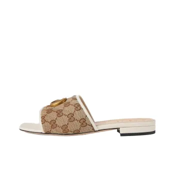 GUCCI Double G Slide Sandal White Canvas Women's