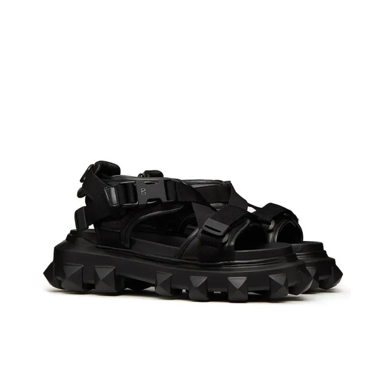 Valentino Trackstud Beach Sandals Men's Black-2