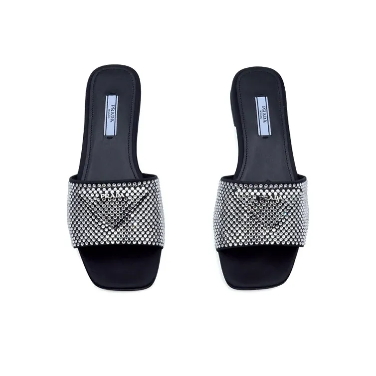 PRADA 10mm Crystal Slides Black Satin-3