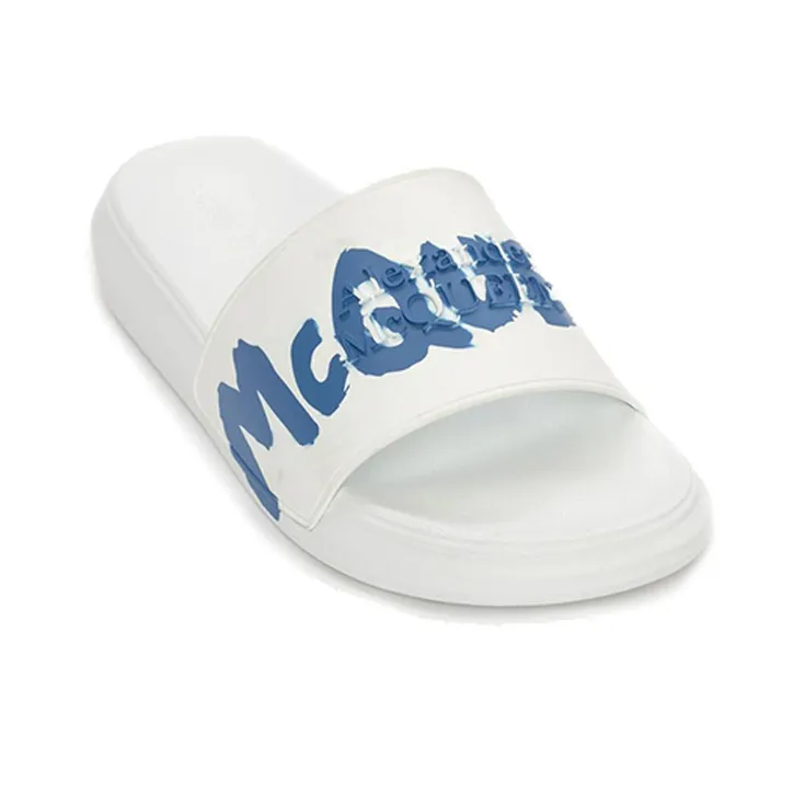 Alexander McQueen Graffiti Quiet Slide Slippers Men's White-2