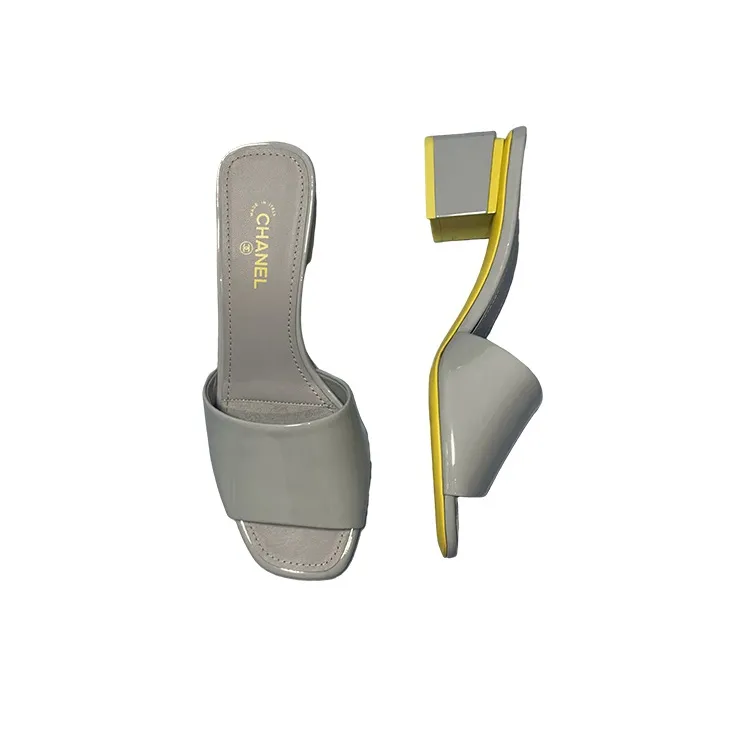 CHANEL Rubber Sole Abrasion Resistant Slide Slippers Women's Gray Yellow-2