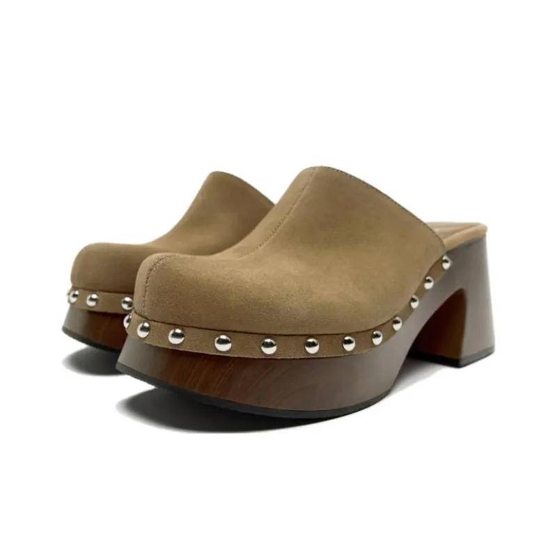 ZARA Closed Toe Slippers Women's Taupe-1