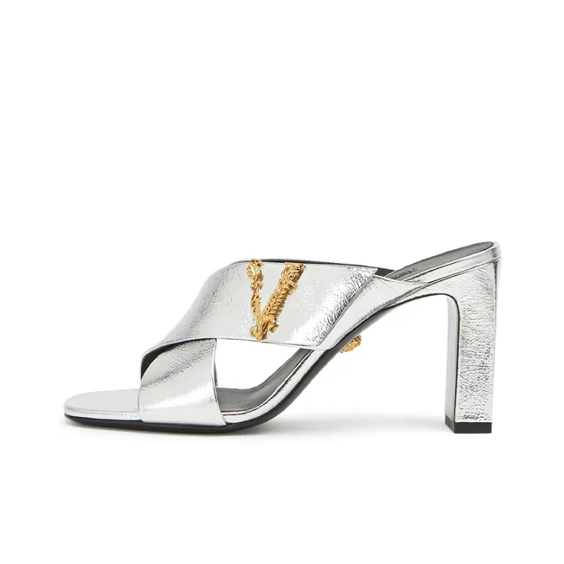 VERSACE Slide Slippers Women's Silver-0