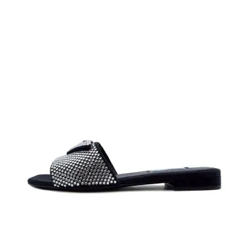 PRADA 10mm Crystal Slides Black Satin