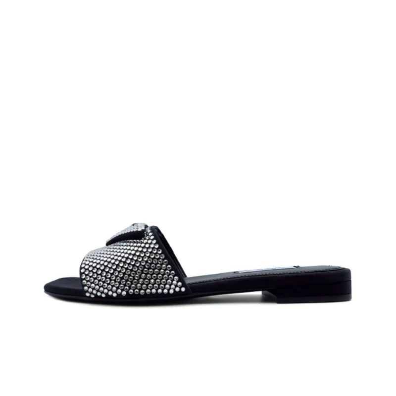 PRADA 10mm Crystal Slides Black Satin-0