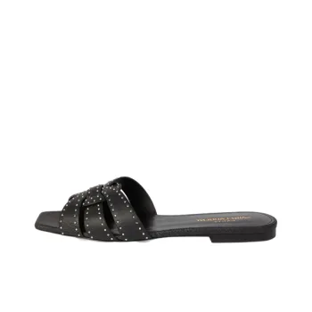SAINT LAURENT Logo Detailed Studded Slip On Sandals Women's