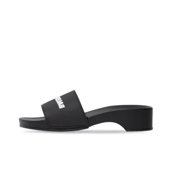 Balenciaga Logo Pool Clog Slide Black White Women's
