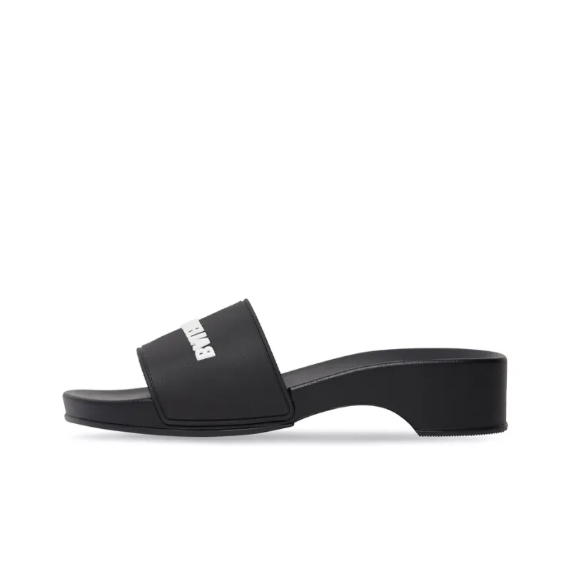 Balenciaga Logo Pool Clog Slide Black White Women's-0