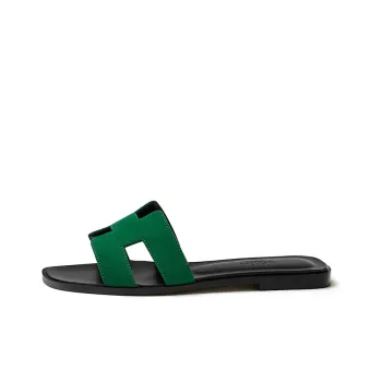 HERMES Oran Sandal Vert Electrique Suede Goatskin