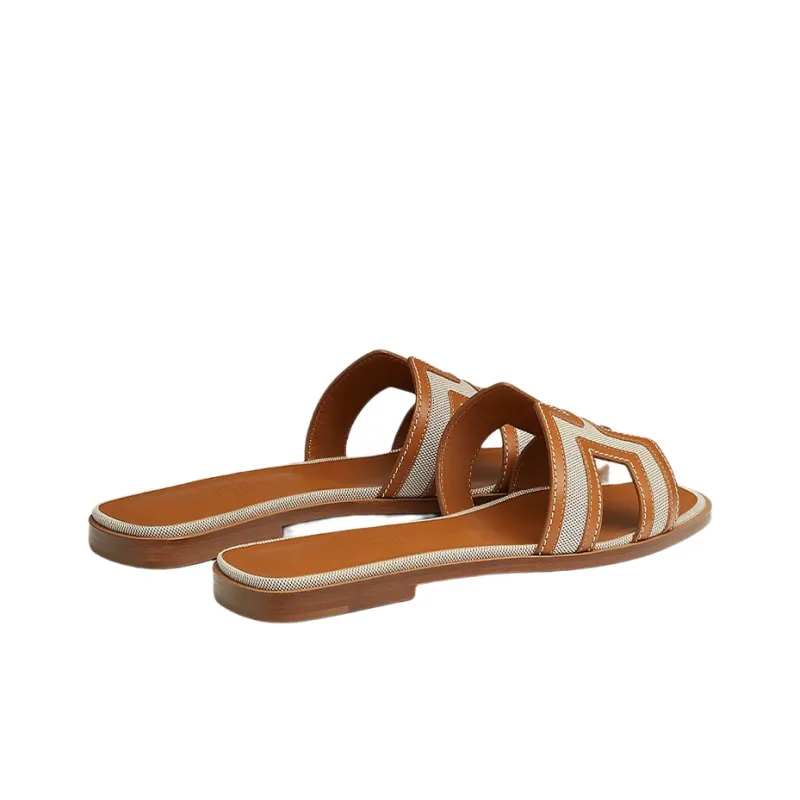 HERMES Slide Slippers Women's Brown-3