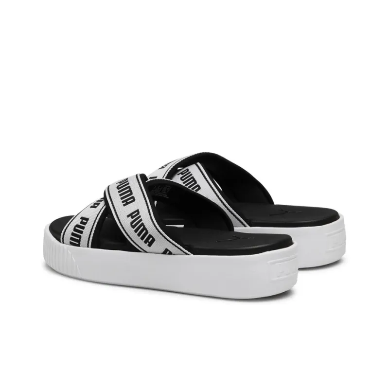 PUMA Platform Slide Tape Slippers For Black/White Women's-3
