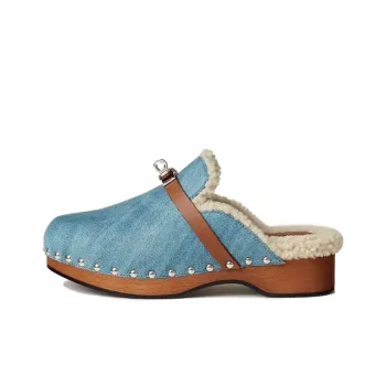 HERMES Carlotta Wrap-toe Slippers Women's Blue Claire
