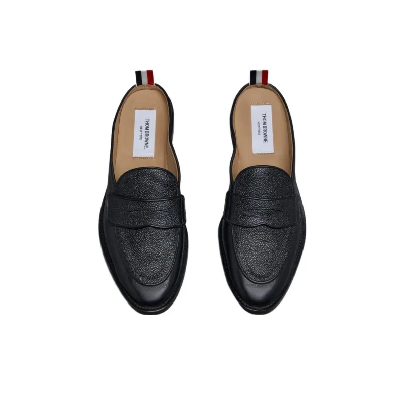 THOM BROWNE Grained Leather Mule Loafers-3