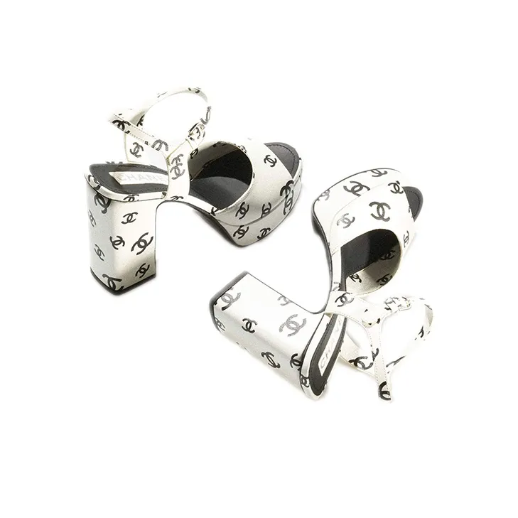 CHANEL Cc 105mm Heeled Sandal White Leather Women's-5