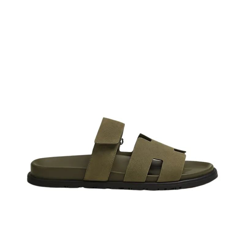 HERMES Chypre Sandal Vert Army Suede Goatskin M-1
