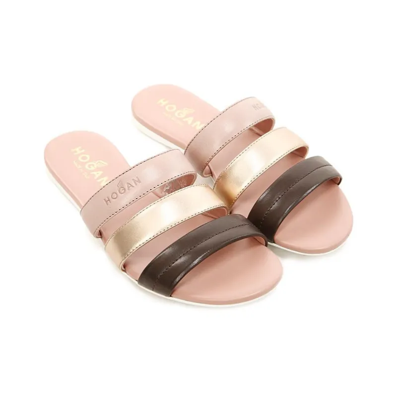 HOGAN Slide Slippers Women's Pink Gold Black-4