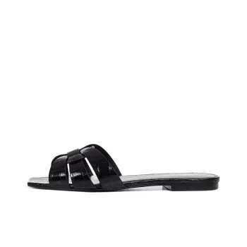 SAINT LAURENT Crocodile-effect Crossover Strap Sandals