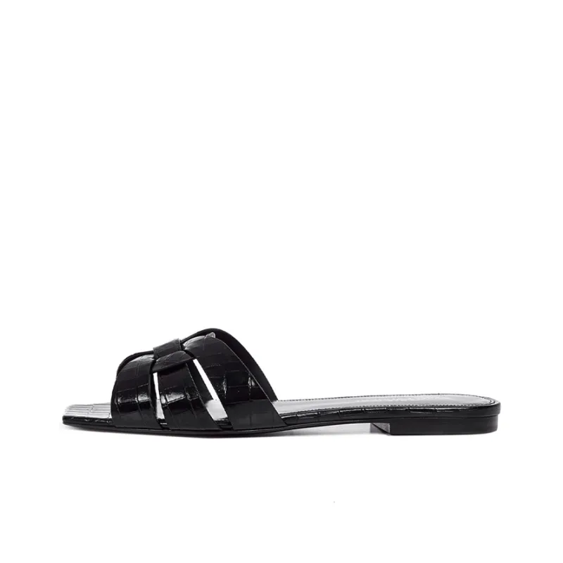 SAINT LAURENT Crocodile-effect Crossover Strap Sandals-0