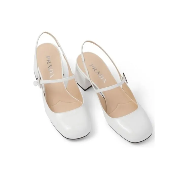 PRADA Block Heel High Heels Women's White-3
