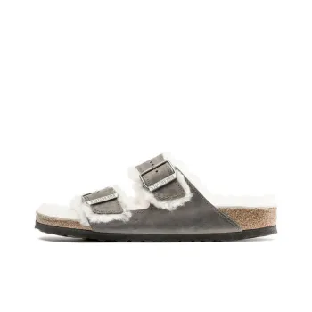 Birkenstock Arizona Shearling Waxy Leather Oiled 'Iron'