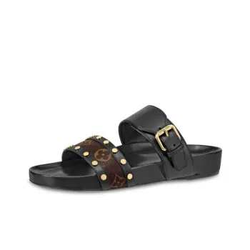 LOUIS VUITTON Bom Dia Abrasion Resistant Slide Slippers Women's Black